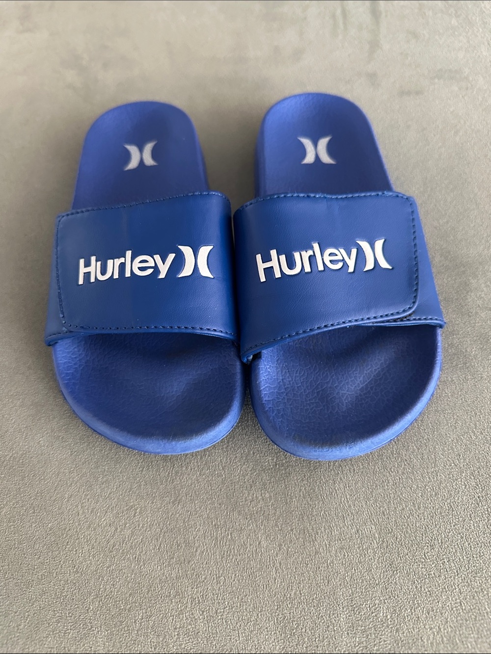 Hurley Royal Blue Logo Slide Sandals Boy’s 13 Velcro Closure